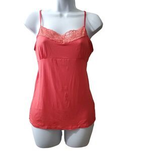 Vintage y2k 2000s Old Navy Women Preppy Orange Lace Spaghetti Strap Camisole Top
